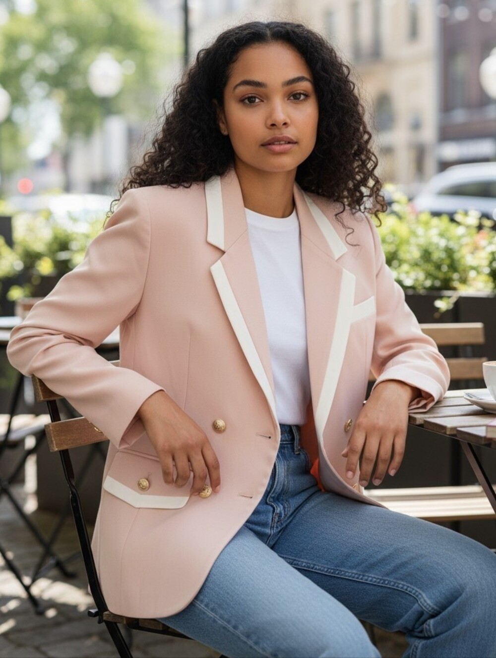 ❤️SALE❤️ Vintage Voz Vago Elegant Beige Blazer with White Accents